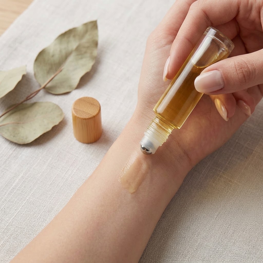 Elegantní skleněný roll-on 10 ml s kovovou kuličkou a bambusovým víčkem. Ideální na vlastnoručně vyrobené olejové parfémy, séra i aromaterapii do kabelky.