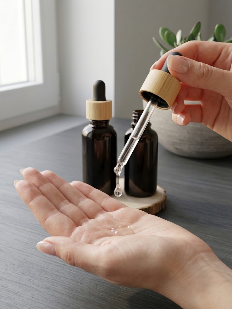 Lahvička z matného skla s kapátkem 15 ml pro pleťová séra, olejové a aromaterapeutické směsi. Opakovaně plnitelná, praktická na doma i na cesty.